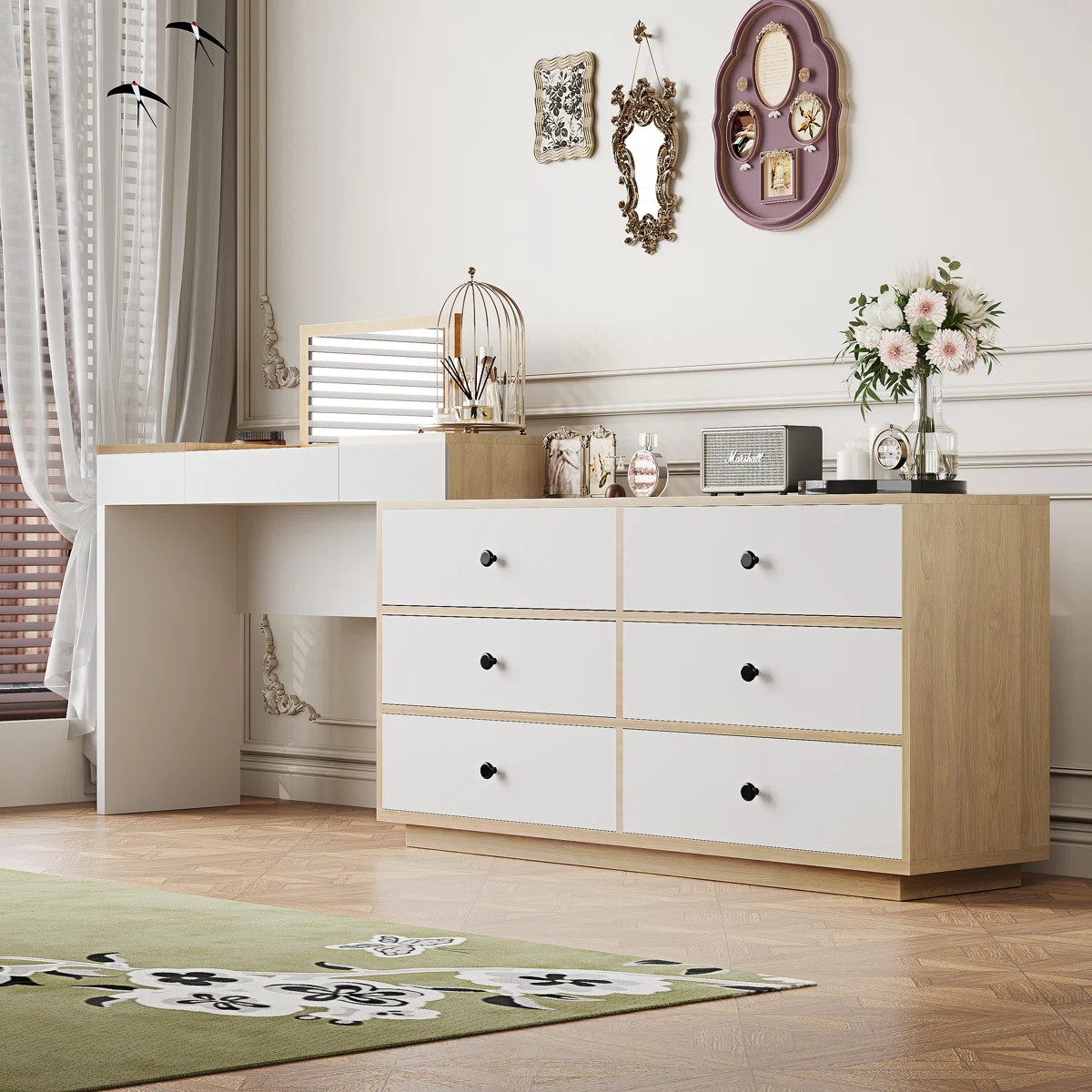 Latitude Run® 95.6'' Extendable Makeup Vanity Desk With Flip-Top Mirror And Storage Drawers Home... | Wayfair North America