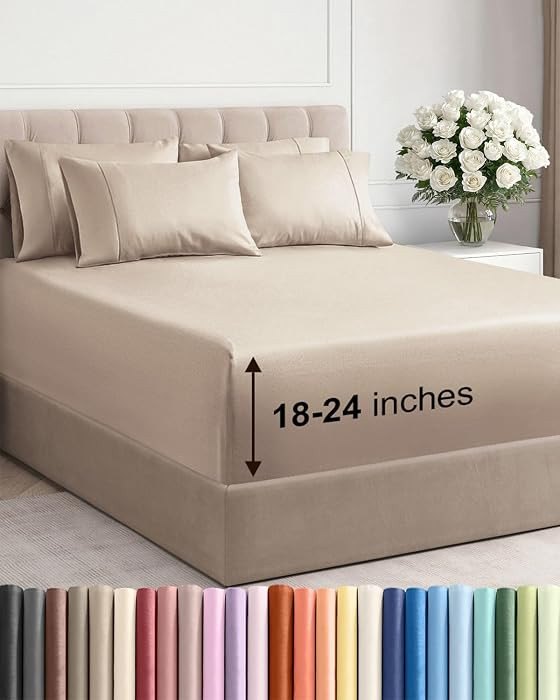 Extra Deep Queen Sheet Set - 6 Piece Breathable and Cooling Sheets - Wheat     Hotel Luxury Bed S... | Amazon (US)
