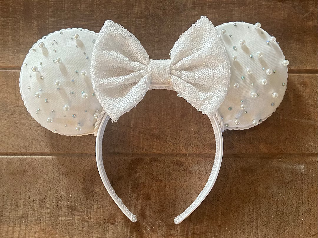 White Pearl Minnie Ears - Etsy | Etsy (US)