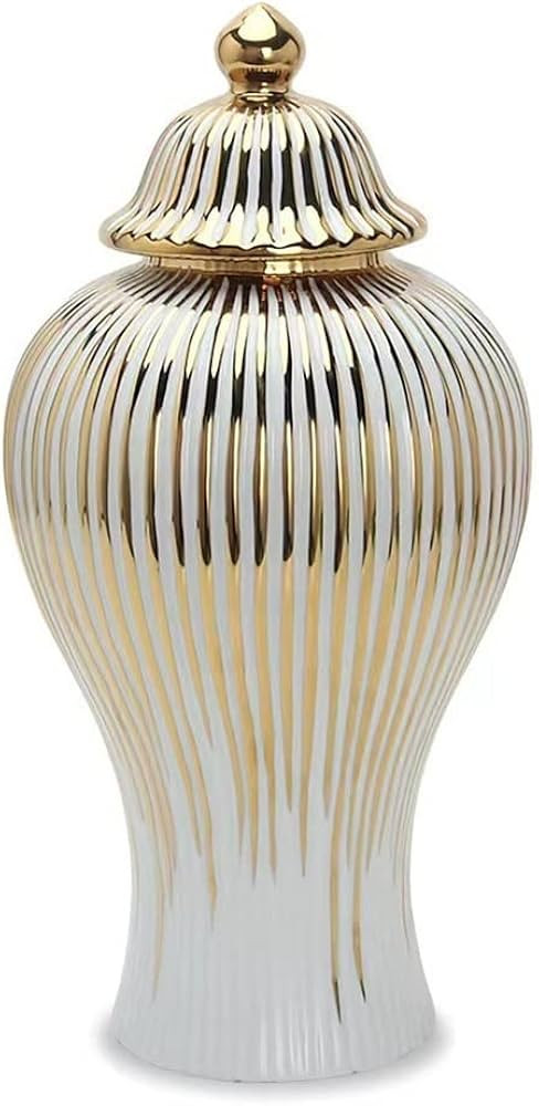 Jars Rural Ceramic Ginger Jars With Covered Vases, Antique Ceramic Temple Jars, White And Gold Va... | Amazon (US)