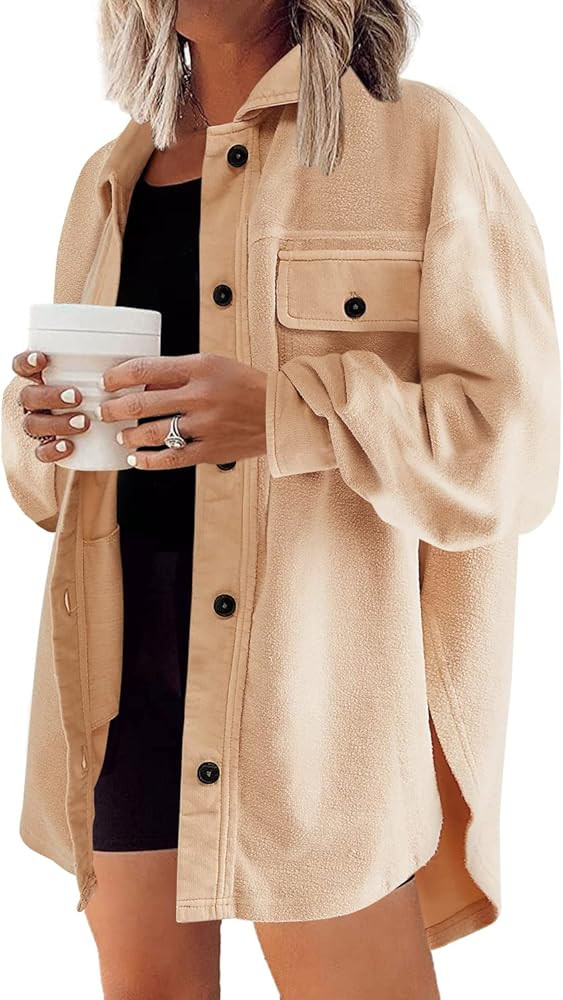 Nirovien Womens Waffle Knit Shirt Jacket Oversized Button Down Shacket Batwing Sleeve Tops with Pock | Amazon (US)