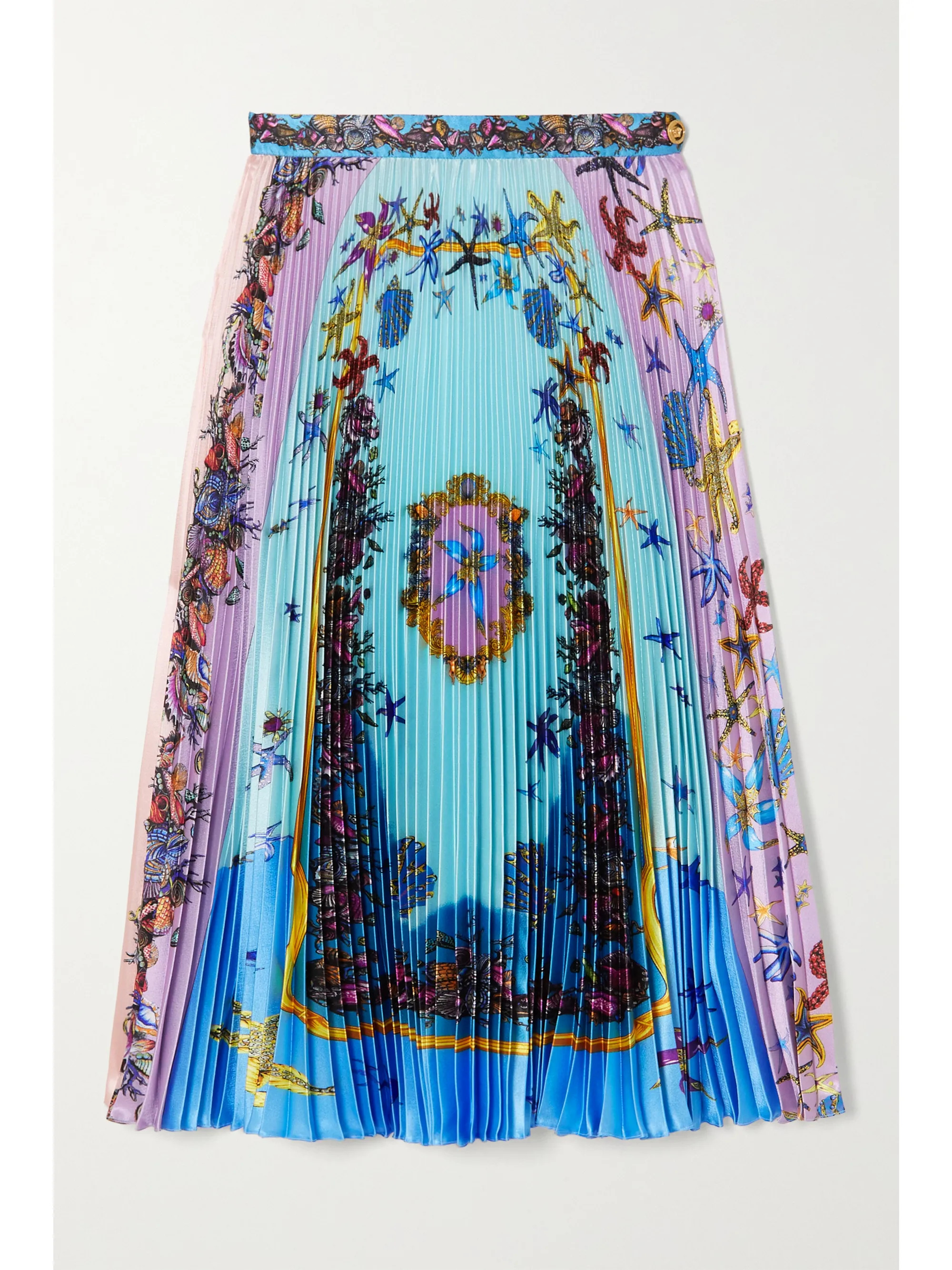 Blue Pleated printed satin midi skirt  | Versace | NET-A-PORTER | NET-A-PORTER (US)