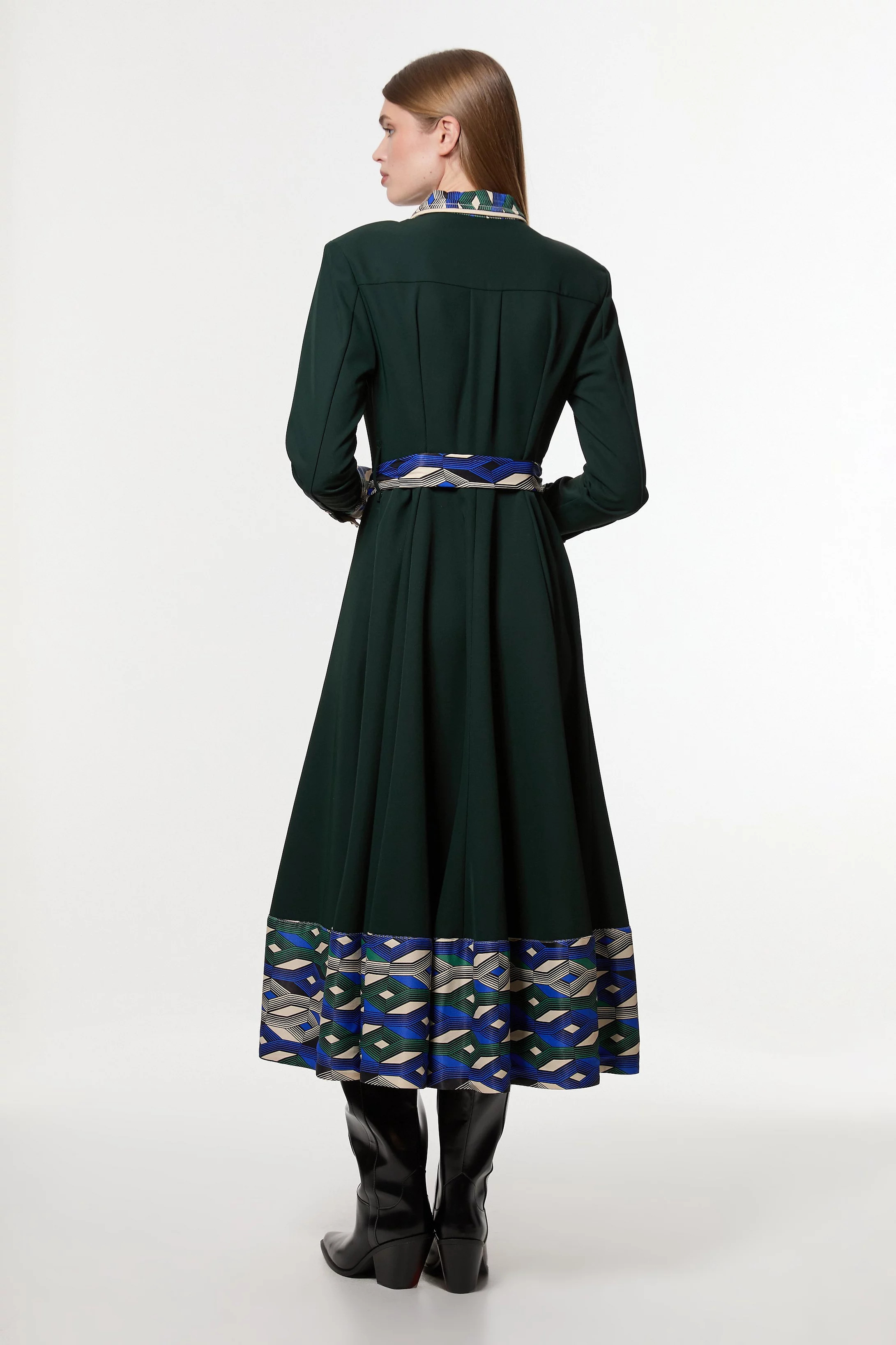 Amelia Graham Petite Printed Twill Border Print Midi Dress | Karen Millen UK + IE + DE + NL