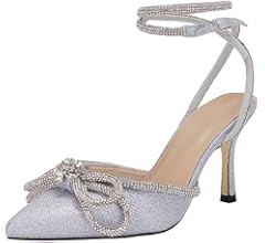 VETASTE Women's Double Bow Pointed Toe Ankle Strap Crystal Pumps Wedding Bridal Party Stilettos B... | Amazon (US)