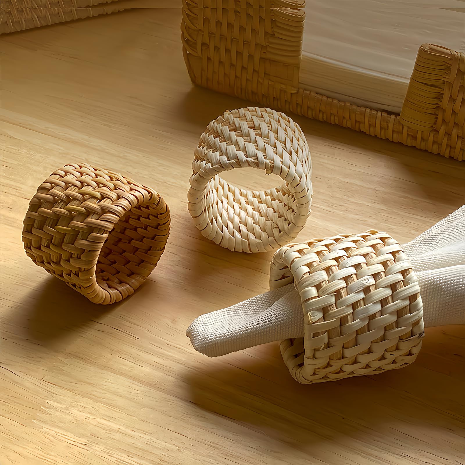 Amazon.com: Rattan Napkin Rings Set of 2, Handmade Natural Wicker Napkin Ring for Restaurant, Fam... | Amazon (US)