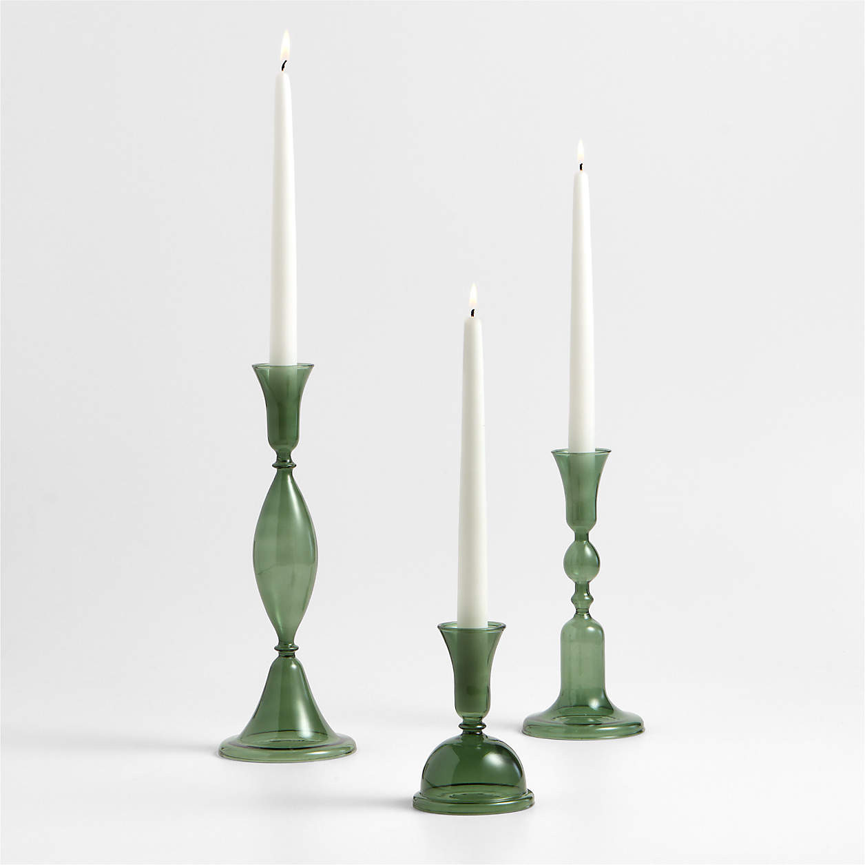 Milano Large Green Glass Taper Candle Holder 12.5" + Reviews | Crate & Barrel | Crate & Barrel