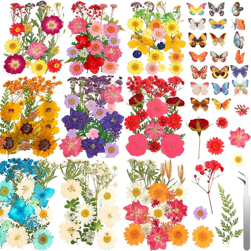235 Pcs Pressed Dried Flowers for Resin, Natural Real Dried Pressed Flowers for Crafts, Bulk Dry ... | Amazon (US)