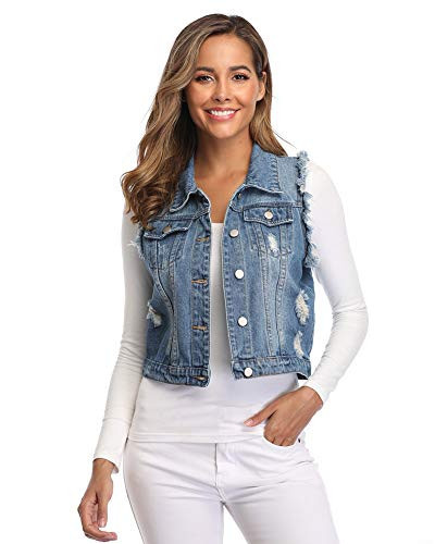 MISS MOLY Women Denim Vest Sleeveless Jean Vest with Chest Pockets-XS Light Blue 3 | Amazon (US)