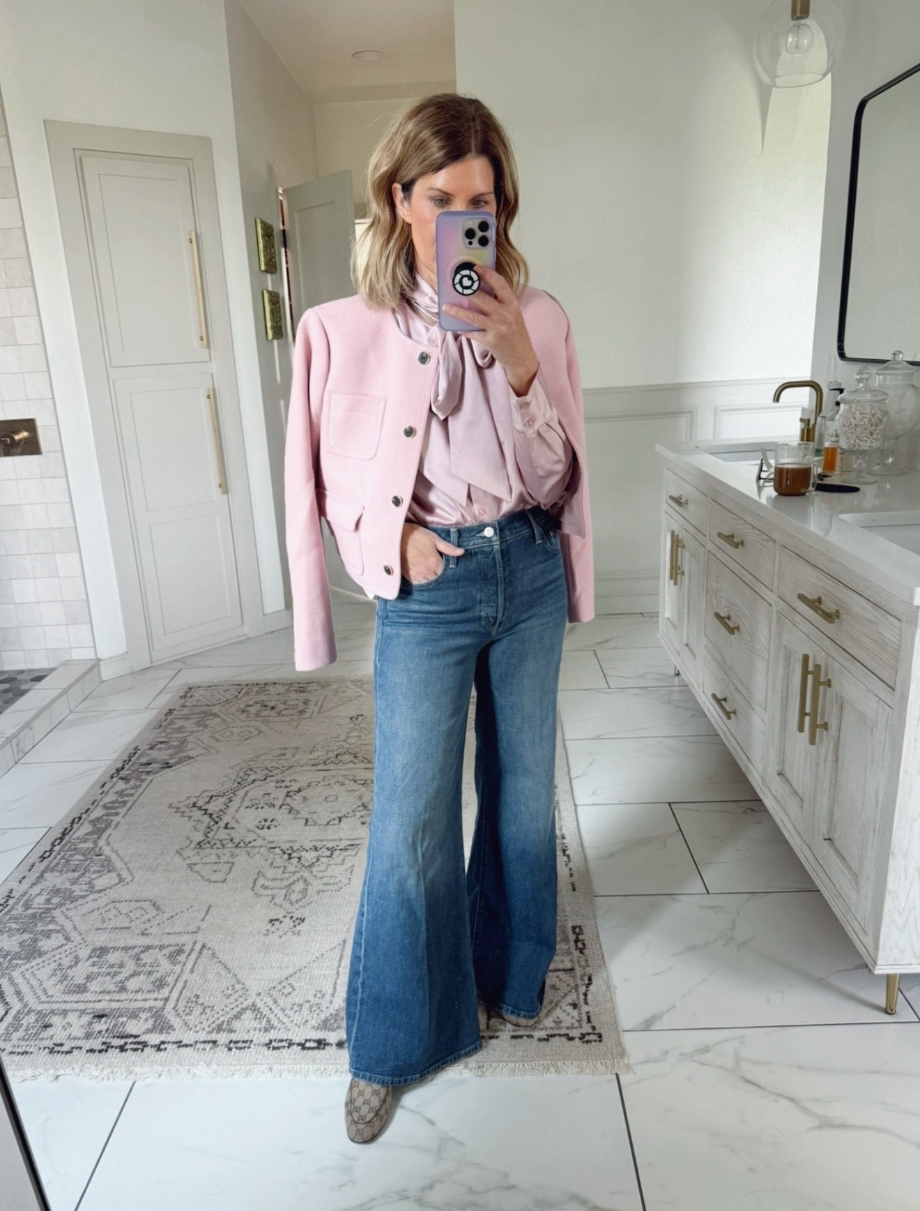 Snappy casual outfit 
Size 27 Mother jeans
Size small blouse (6) and blazer 

#LTKOver40 #LTKWorkwear #LTKStyleTip