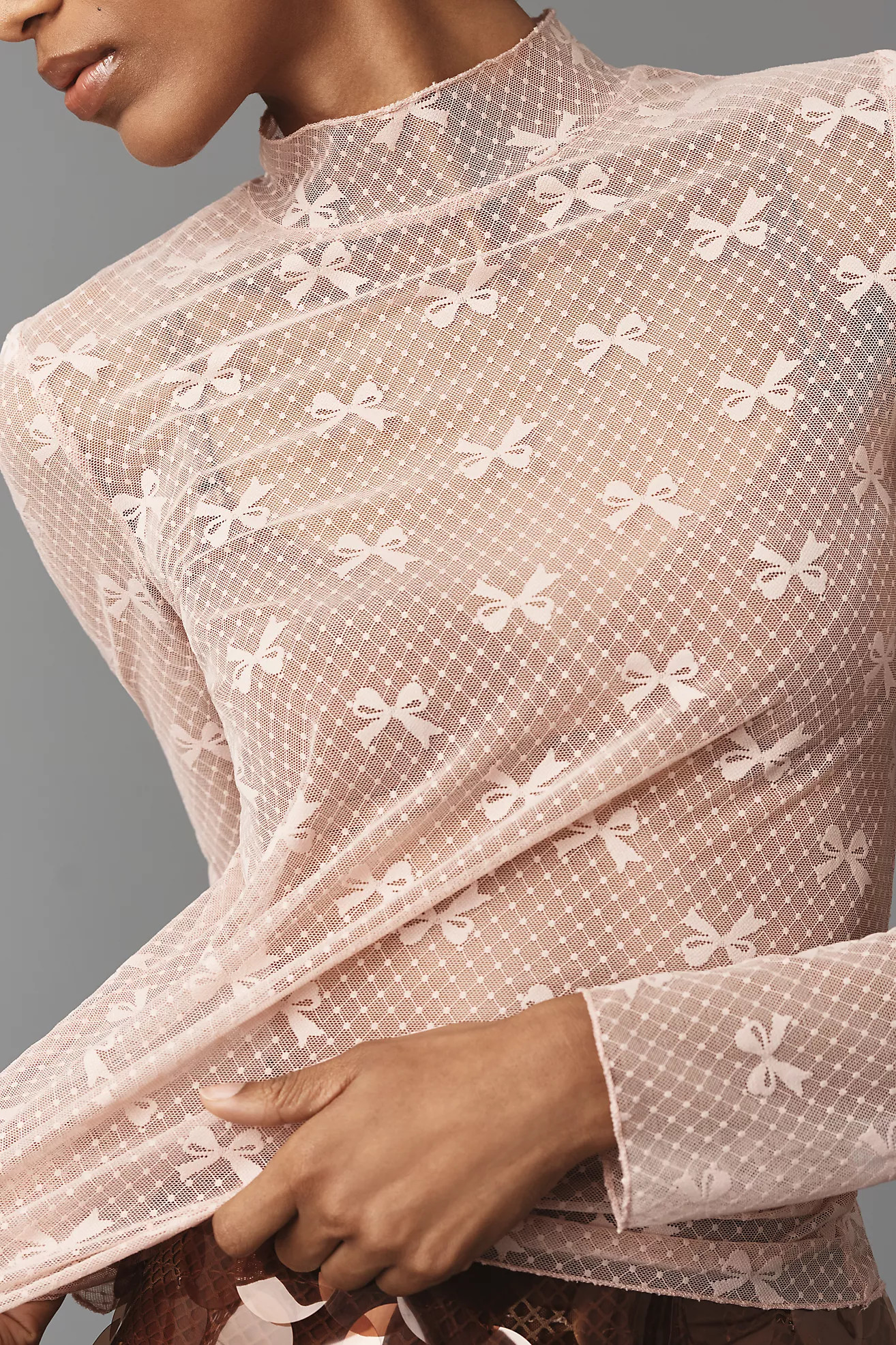 Maeve Bow Lace Turtleneck Top | Anthropologie (US)