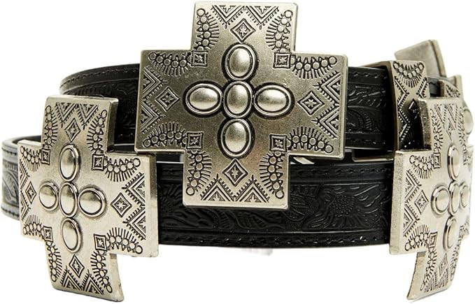 Shyanne Women's Esme Cross Concho Belt - SASP25BT3-BLK Medium | Amazon (US)