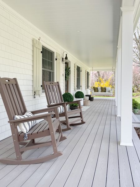 Front porch, Amazon rocking chairs, outdoor throw pillows, planters 

#LTKSeasonal #LTKhome #LTKstyletip