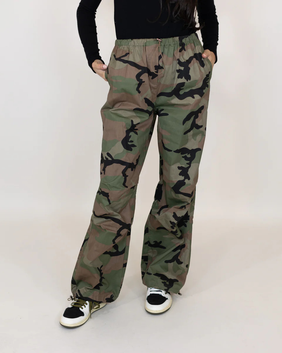 At Ease Camo Chute Pants | Army Green/Black | FINAL SALE | Talulah