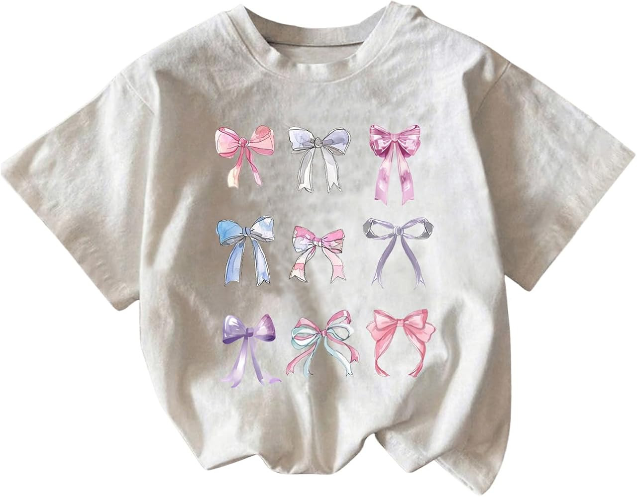 Amazon.com: COZYEASE Girl's Bow Graphic Tees Short Sleeve Round Neck Cute Shirts Tops Summer Clot... | Amazon (US)