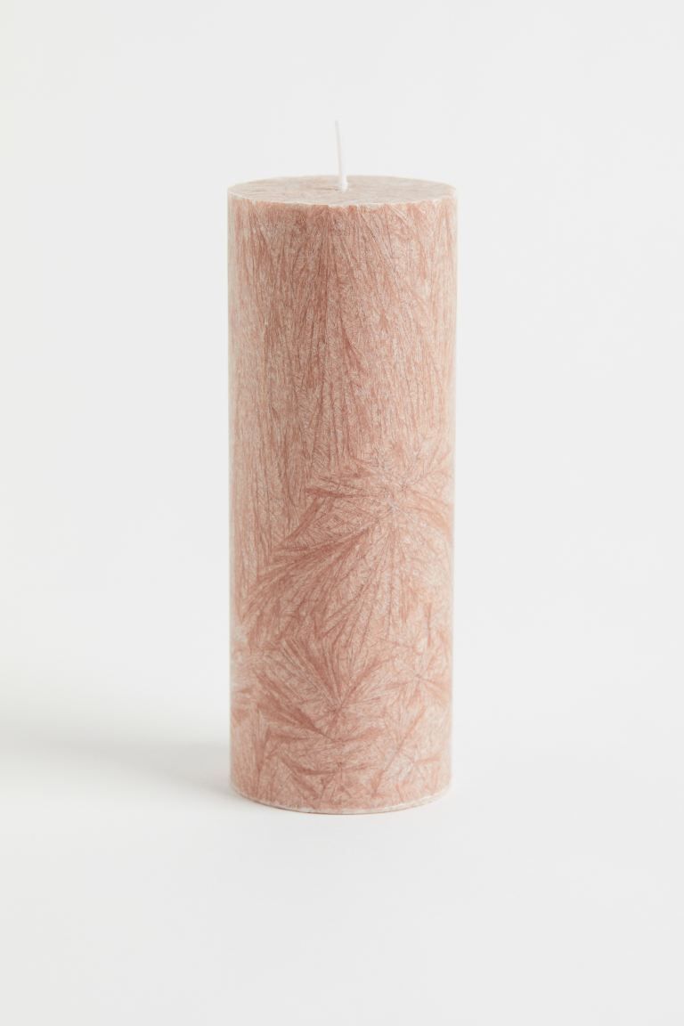 Conscious choice  Large pillar candle in vegetable wax made from olive oil with a discreet, delic... | H&M (US + CA)