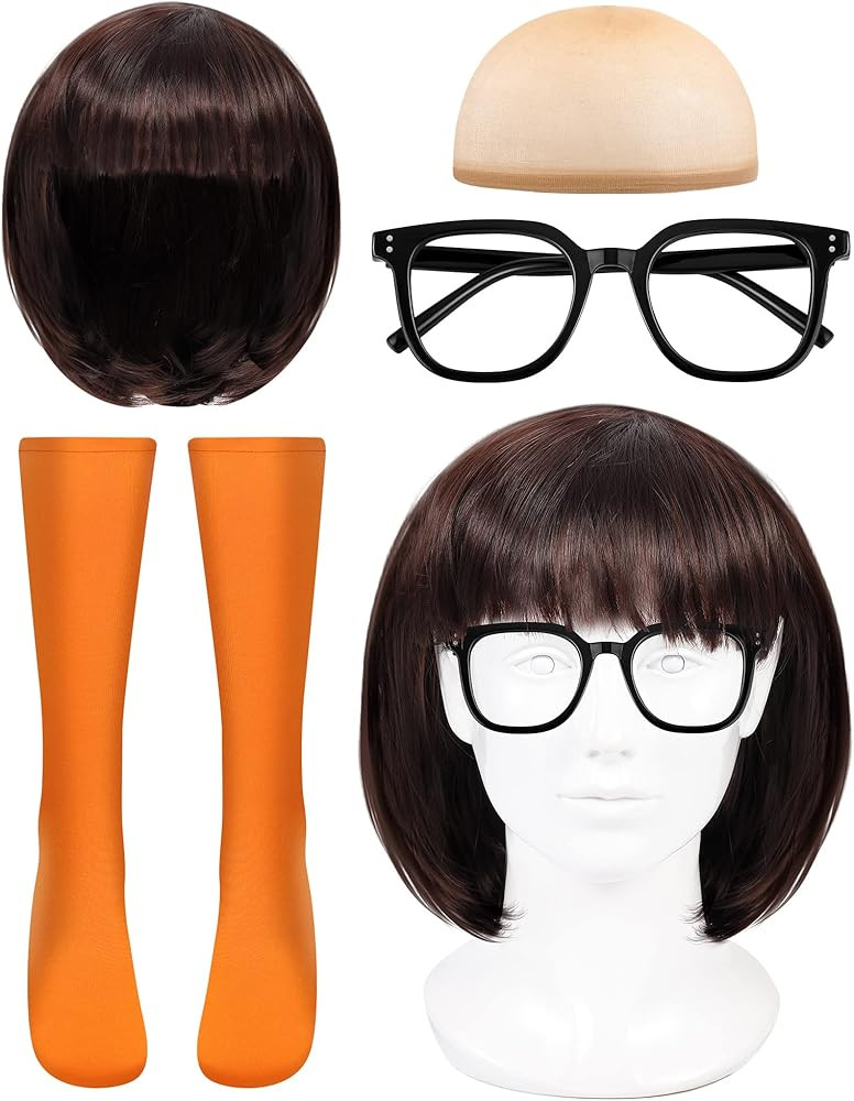 Taiyin 3 Pcs Halloween Deluxe Adult Costume for Women Brown Bob Wigs with Bangs Athletic Compress... | Amazon (US)