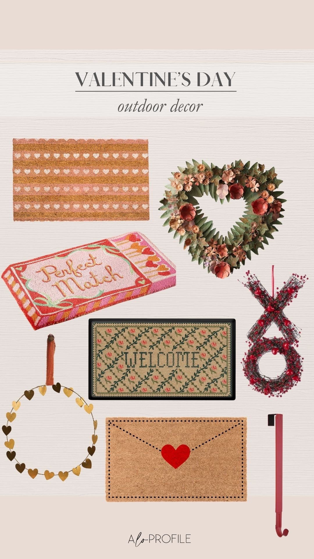 Valentine's Day Decor: Outdoor // holiday decor, outdoor decor, front porch decor, Vday decor, Vday decorations, Valentine's Day wreath, Valentine's Day outdoor mat
