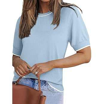 Zeagoo Women Short Sleeve Sweater Summer Crew Neck Dressy Casual Soft Knit Pullover Tops Trendy | Amazon (US)