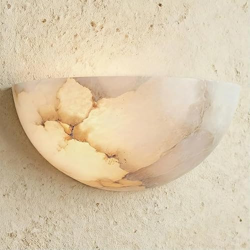 10" Diam Alabaster Wall Sconce, Natural Marble Stone Wall Light Fixture, Unique Textures Organic Stone Wall Lamp,Wall Mounted Lamp for Hallway, Bathroom, Bedroom, Living Room | Amazon (US)