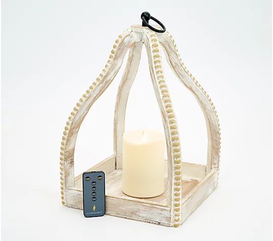 Luminara 15" Wooden Lantern with 5.15" Flameless Pillar - QVC.com | QVC