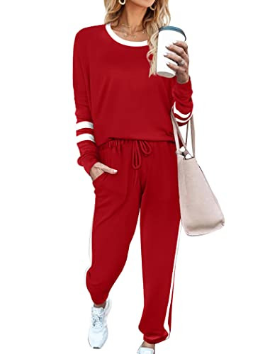 Aloodor Travel Outfits Fall Clothes Vacation 2 Piece Sets Red L | Amazon (US)