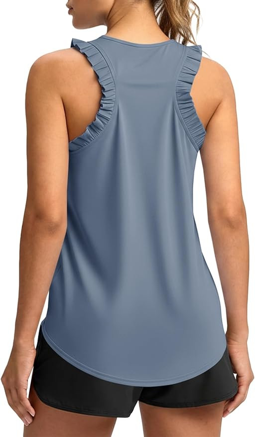 Fisoew Women Summer Workout Tank Tops Ruffle Sleeveless Racerback Crewneck Casual Loose Running G... | Amazon (US)