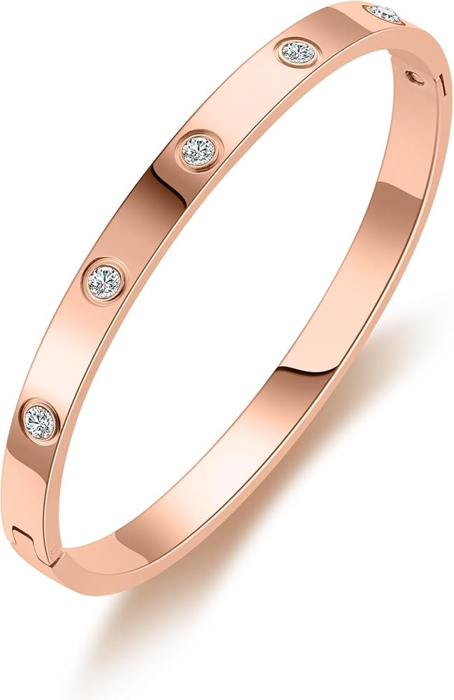 RIMRIVA Gold Bracelets for Women 14K Gold Plated Friendship Bangle Bracelets Cubic Zirconia Stone... | Amazon (US)