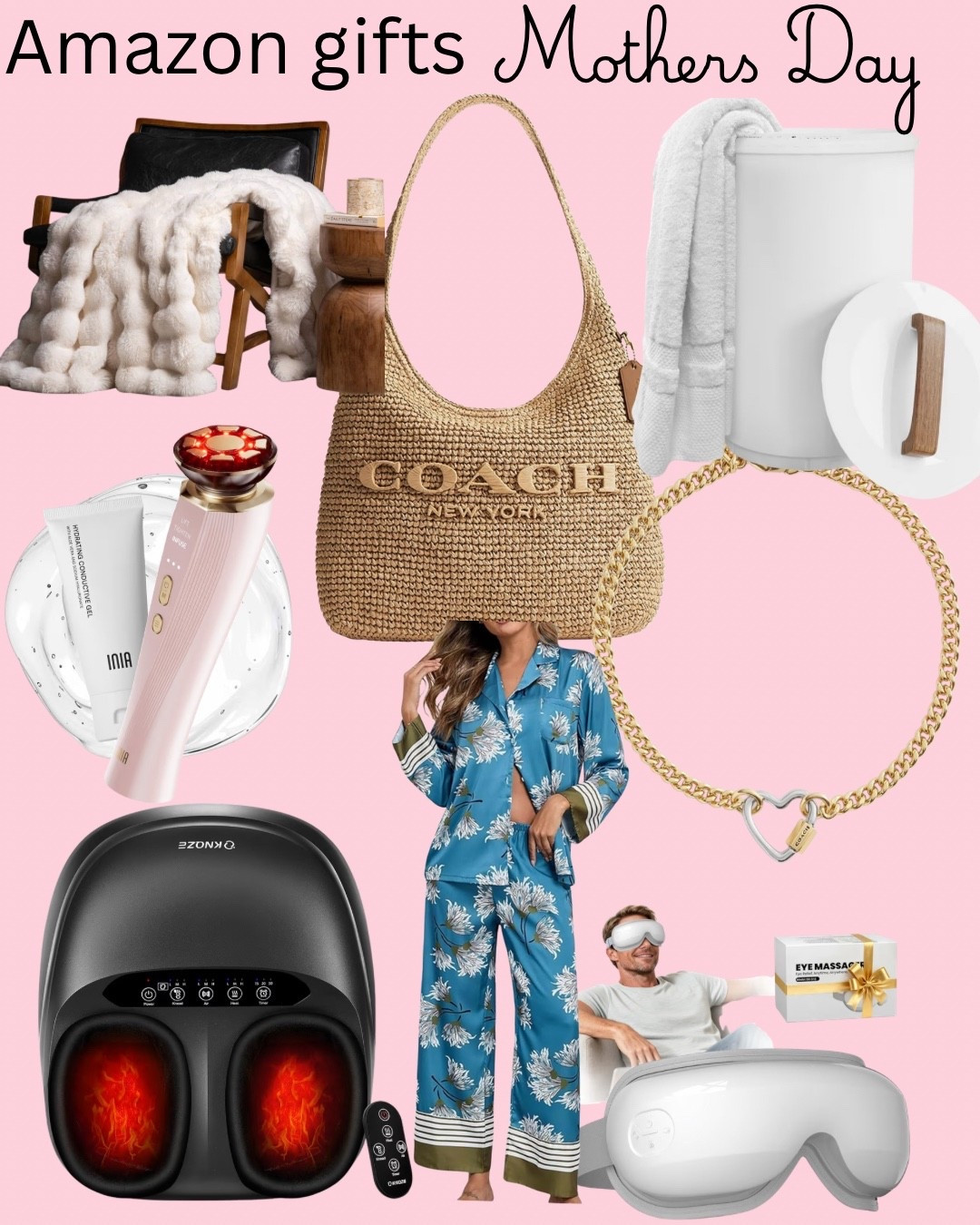 Mothers Day, Mothers Day gifts, Gifts for her, luxury gifts, Coach bag, handbags, foot massager, heated eye mask, silk pajamas, red light therapy, coach bracelet, Jewlery, heated towel dispenser, faux fur blanket



#LTKmomlife #LTKOver40 #LTKMothersDay
