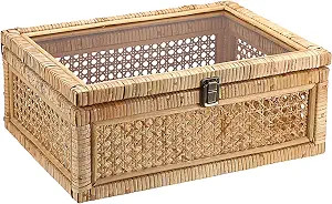 Hipiwe Vintage Decorative Box with Clear Lid Rattan and Wood Display Boxes | Handcrafted Shelf Ba... | Amazon (US)