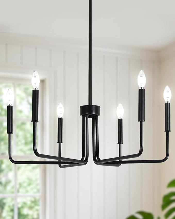 Black Chandelier for Dining Room, Modern 6-Light Farmhouse Chandeliers Lighting Fixture, Dimmable... | Amazon (US)