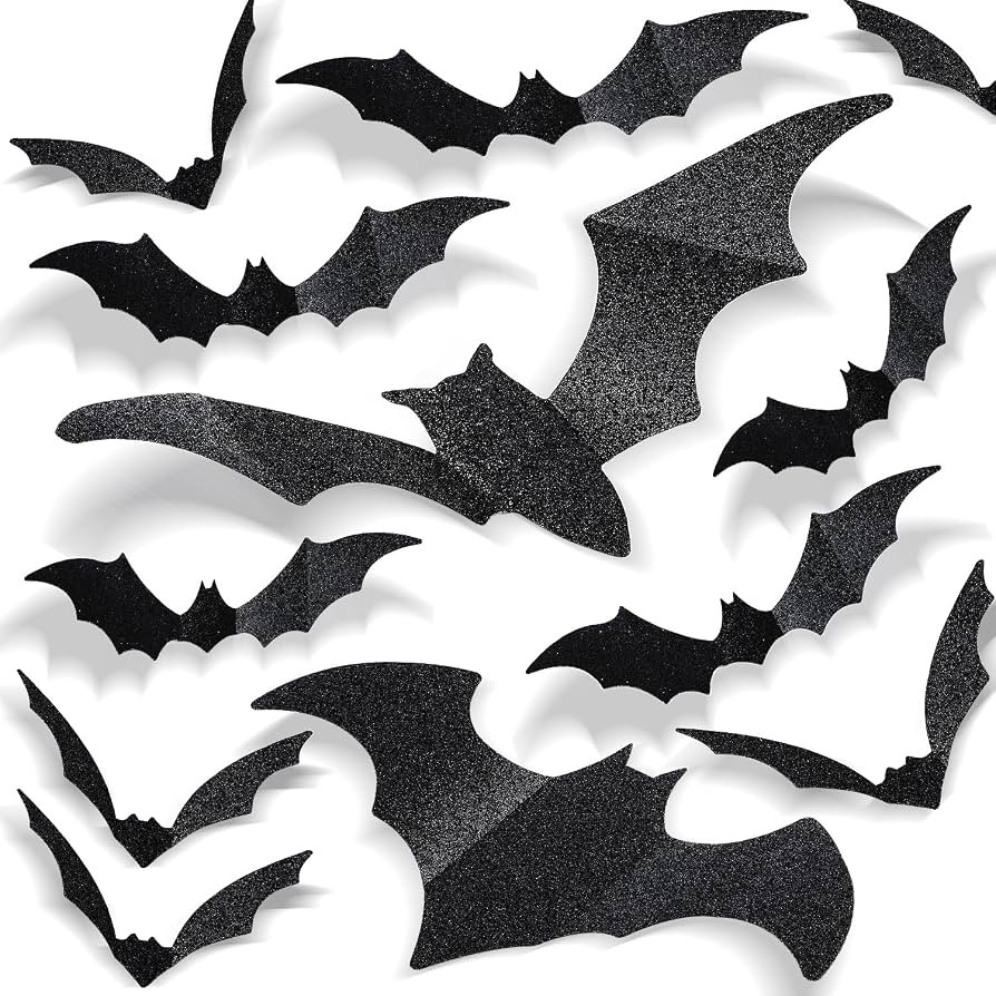 DIYASY Large Bats Wall Décor, 3D Glitter Hanging Bat Halloween Decoration Plastic Stickers for H... | Amazon (US)