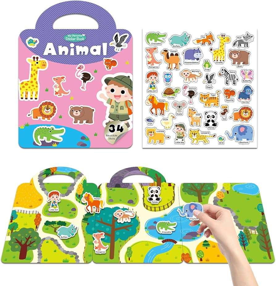 Reusable Sticker Books Toddler for Kids, Animals Sticker Activity Books for Kids, Sticker Book To... | Amazon (US)