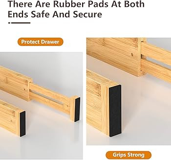 Drawer Divider, 4 PCS Bamboo Drawer Dividers Organizers, Adjustable Drawer Dividers for Clothes, ... | Amazon (US)