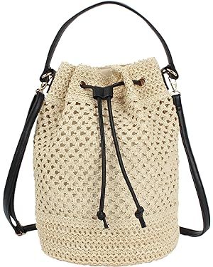 Van Caro Handwoven Cotton Straw Shoulder Bag Crochet Tassel Beach Bohemian Purse for Women | Amazon (US)