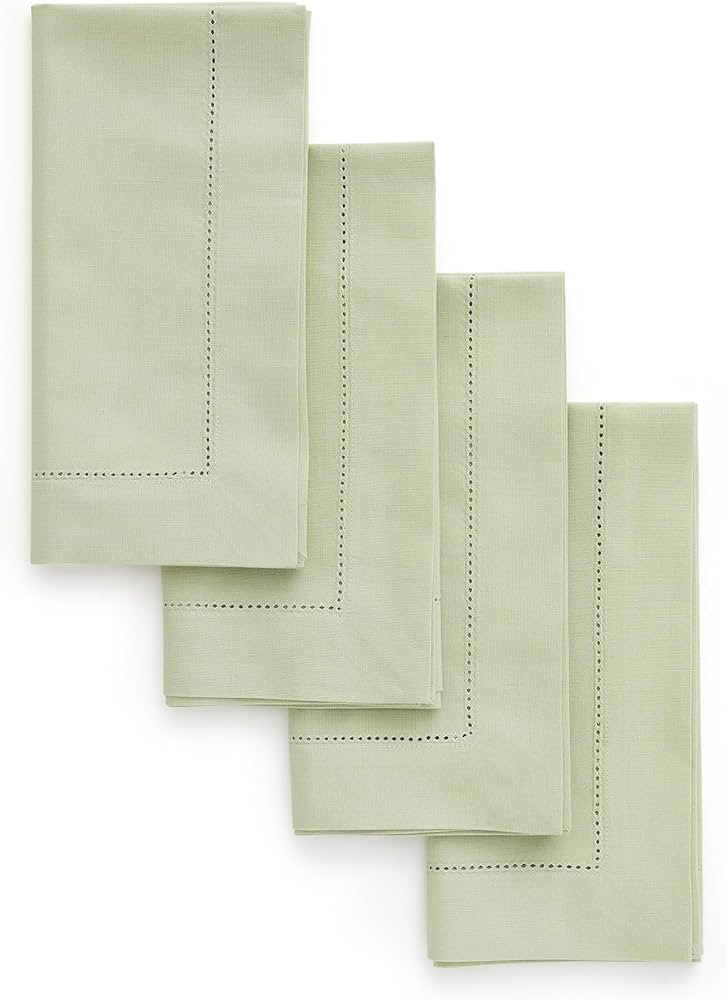 Solino Home Sage Napkins Set of 4 - Cotton Linen Hemstitch Dinner Napkins Cloth 20 x 20 Inch for ... | Amazon (US)