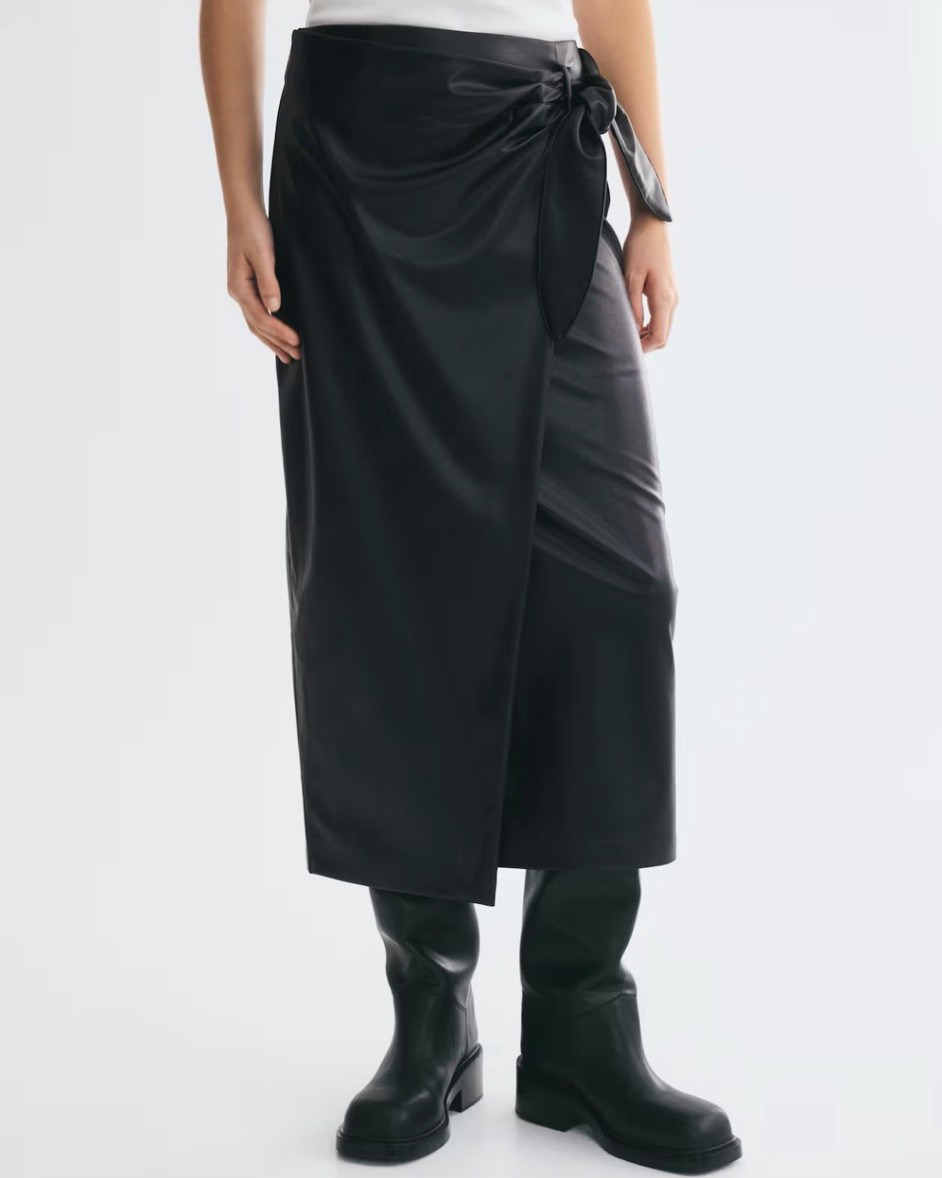 Coated faux leather wrap midi skirt

#LTKSeasonal