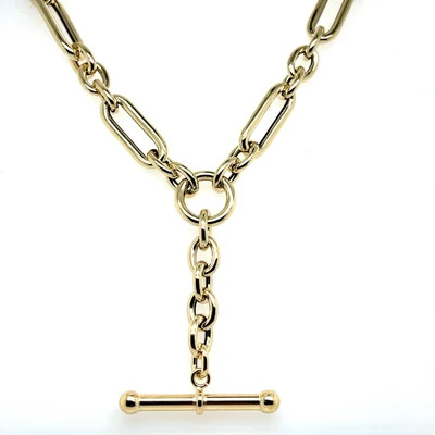 14K Solid Gold Drop Necklace Chunky T Bar Link Chain – Bold, Modern, Polished | Goldmania