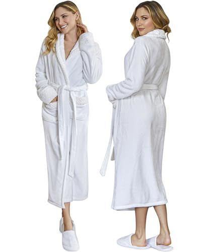 Lotus Linen Women’s White Plush Bathrobe, Soft and Cozy Robes for Women, Ideal for Spa, Relaxation, and Home Comfort | Amazon (US)
