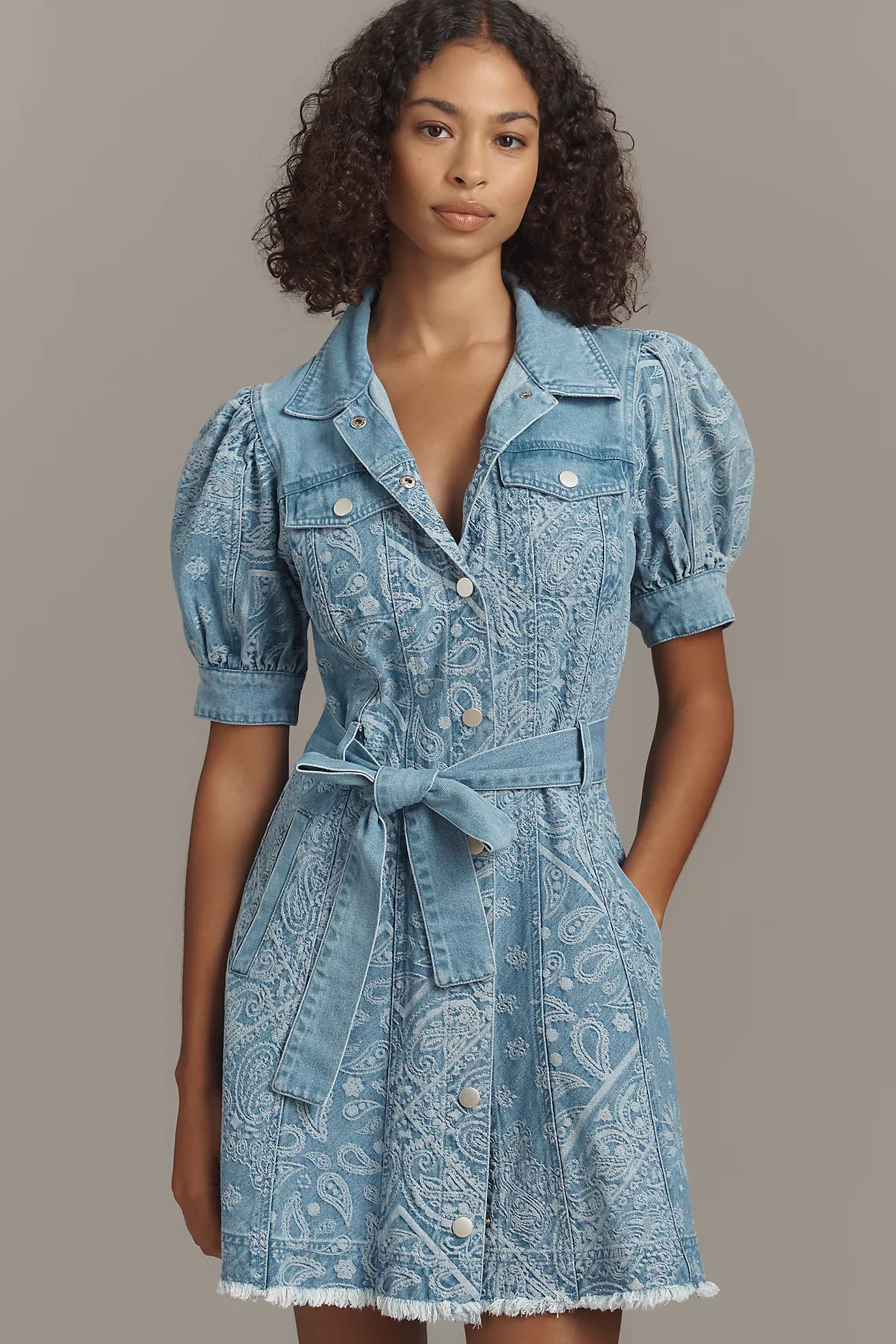 En Saison Tarak Puff-Sleeve Denim Mini Shirt Dress | Anthropologie (US)