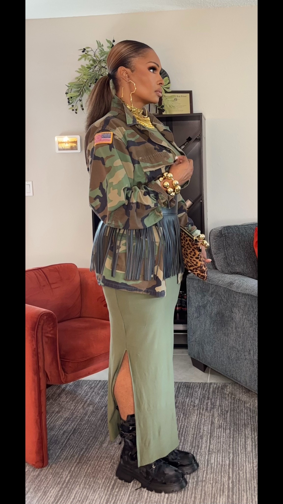 Camo jacket and Army Green maxi dress. Combat boots outfit. 

#LTKMidsize #LTKOver40 #LTKTall
