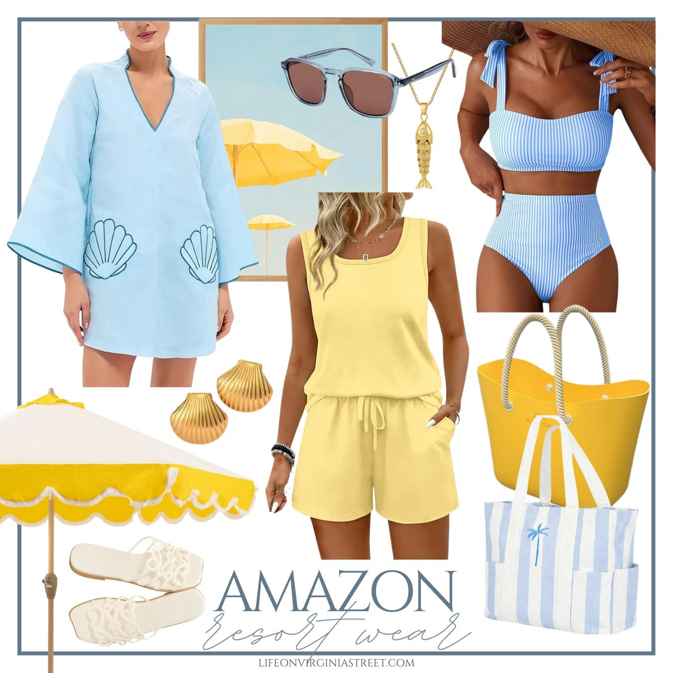 The cutest light blue and yellow beach and resort wear finds - all from Amazon! These designer look for less pieces are perfect for your next beach vacation or day at the pool! #ltkseasonal #ltkswim #ltktravel #ltkmidsize #ltksalealert #ltkover40 #ltktall 

 

#LTKSaleAlert #LTKSwim #LTKTravel