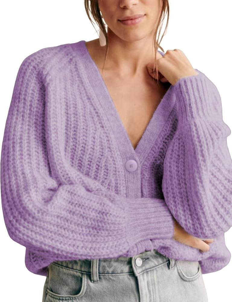 Women's Long Sleeve Cardigan Button Down Casual V-Neck Lightweight Sweater Fall Winter Knit Tops ... | Amazon (US)