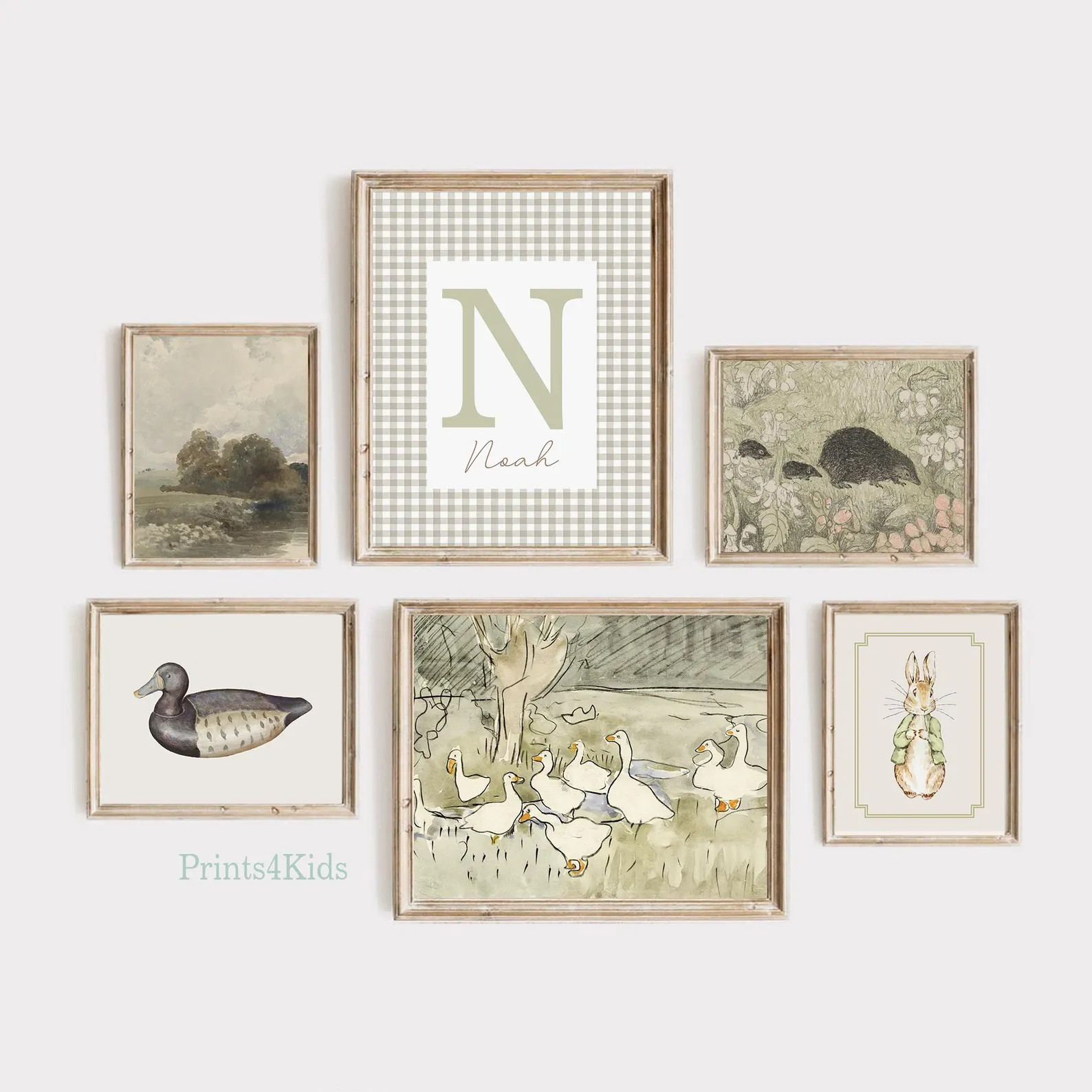 Vintage Nursery Gallery Wall Set, PRINTABLE Neutral Newborn Wall Art, Custom Name Baby Room Decor... | Etsy (Global)