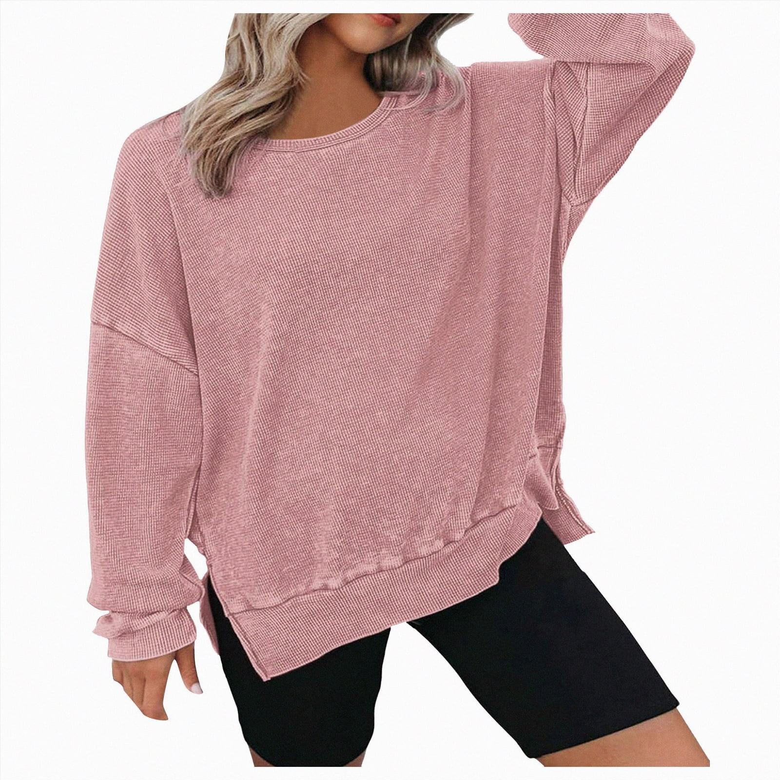 Jkety Woman Clothes Womens Cotton Basic Long Sleeve Tee Casual Crewneck Loose Soft Tops Light Pin... | Walmart (US)
