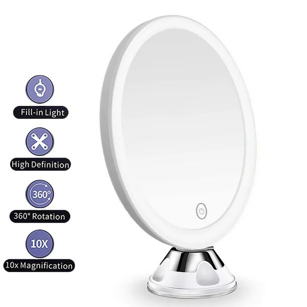 Meidong 10x Magnifying Lighted Makeup Mirror with 360° Rotation, Touch Sensor Control, Natural D... | Walmart (US)