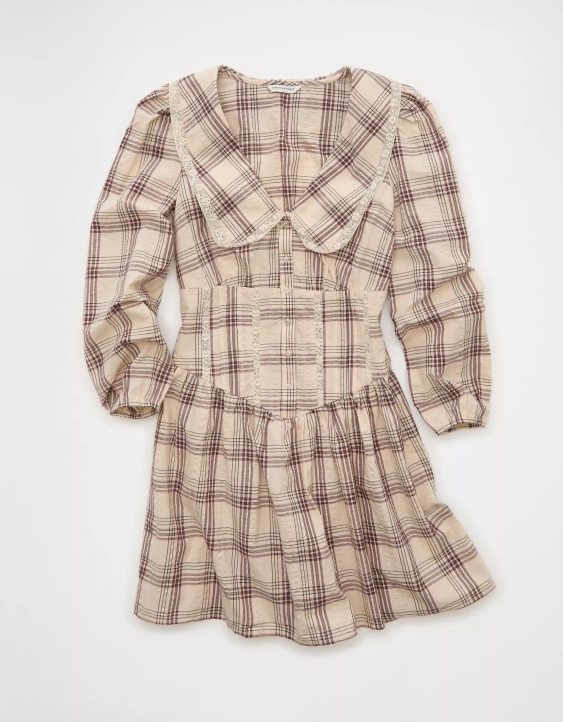AE Long Sleeve Lace Collar Mini Dress | American Eagle Outfitters (US & CA)