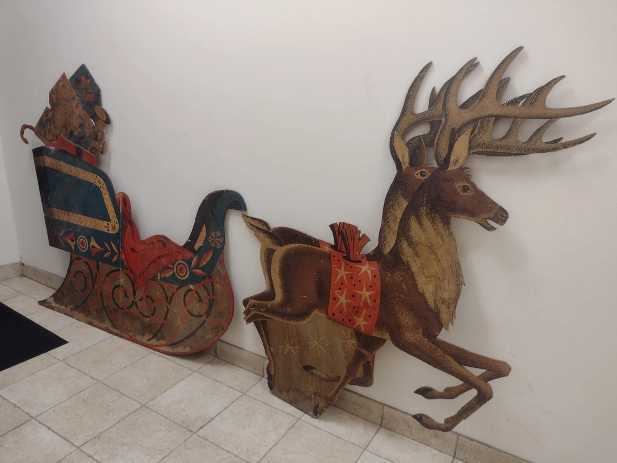 Vintage  U-Bild Santa’s Reindeer Deer and Sleigh Christmas Pattern Douglas Fir  | eBay | eBay US