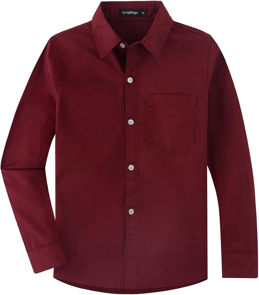 Spring&Gege Boys' Long Sleeve Woven Dress Shirt Formal School Uniform Button Down Shirt | Amazon (US)