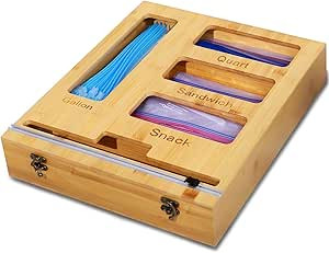 Ziplock Bag Organizer and Foil and Plastic Wrap Organizer,5 in 1 Bamboo Ziplock Bag Organizer,Pla... | Amazon (US)