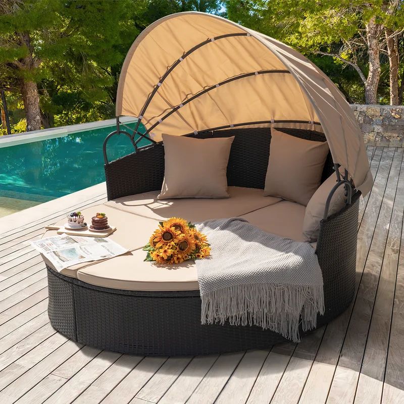 Gatun 66'' Wide Outdoor Wicker Patio Daybed with Cushions | Wayfair North America